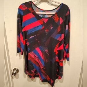 Clara Sun Woo Women's Multicolor Slinky Knit Asymmetric Hem Tunic Top Sz L Artsy